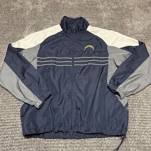 Reebok NFL Mens Chargers Windbreaker Jacket L Navy Gray White Full Zip SI Block
